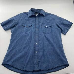 Vintage Wrangler Western Pearl Button Shirt Men’s Blue Plaid Short Sleeve